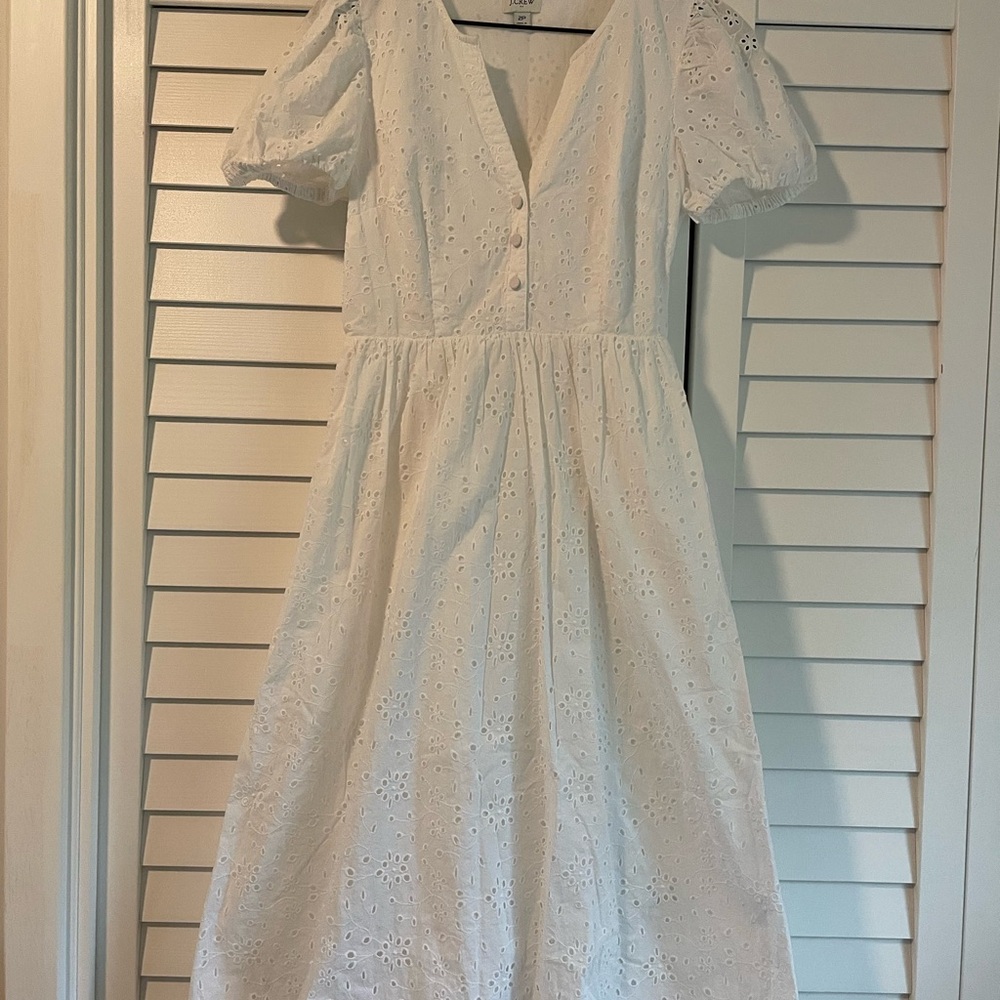 J. Crew White Puff Sleeve Midi Sundress